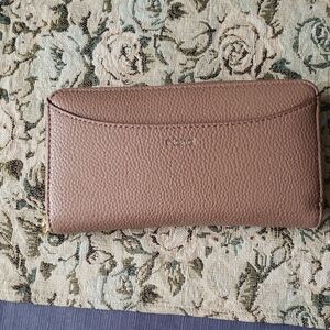 RIONA Zippered Light Brown RFID Small Wallet, with a zipped outer compartment.